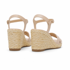 Warm Beige Eleonora Leather Wedge Sandals heel detail
