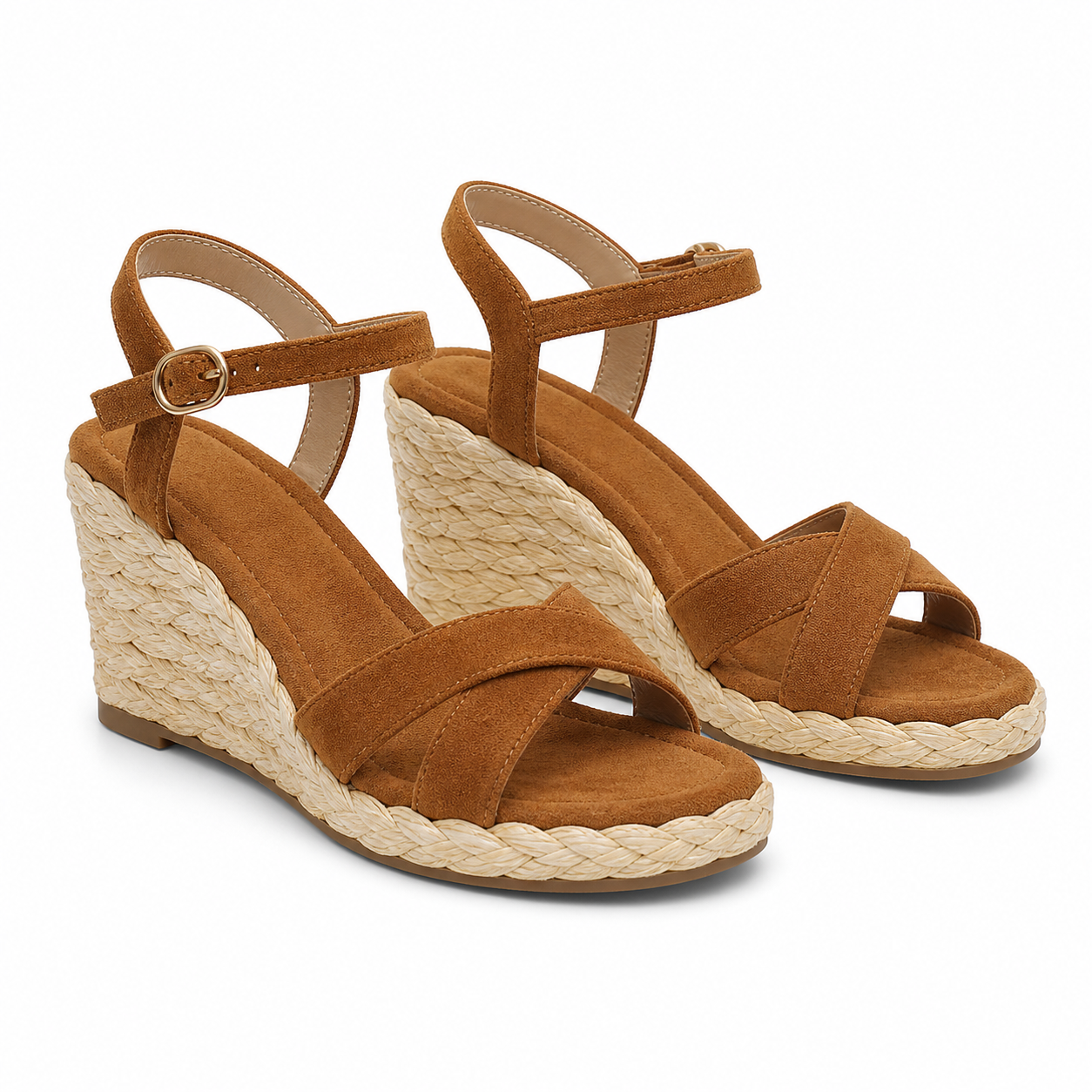 Brown Suede Eleonora Leather Wedge Sandals