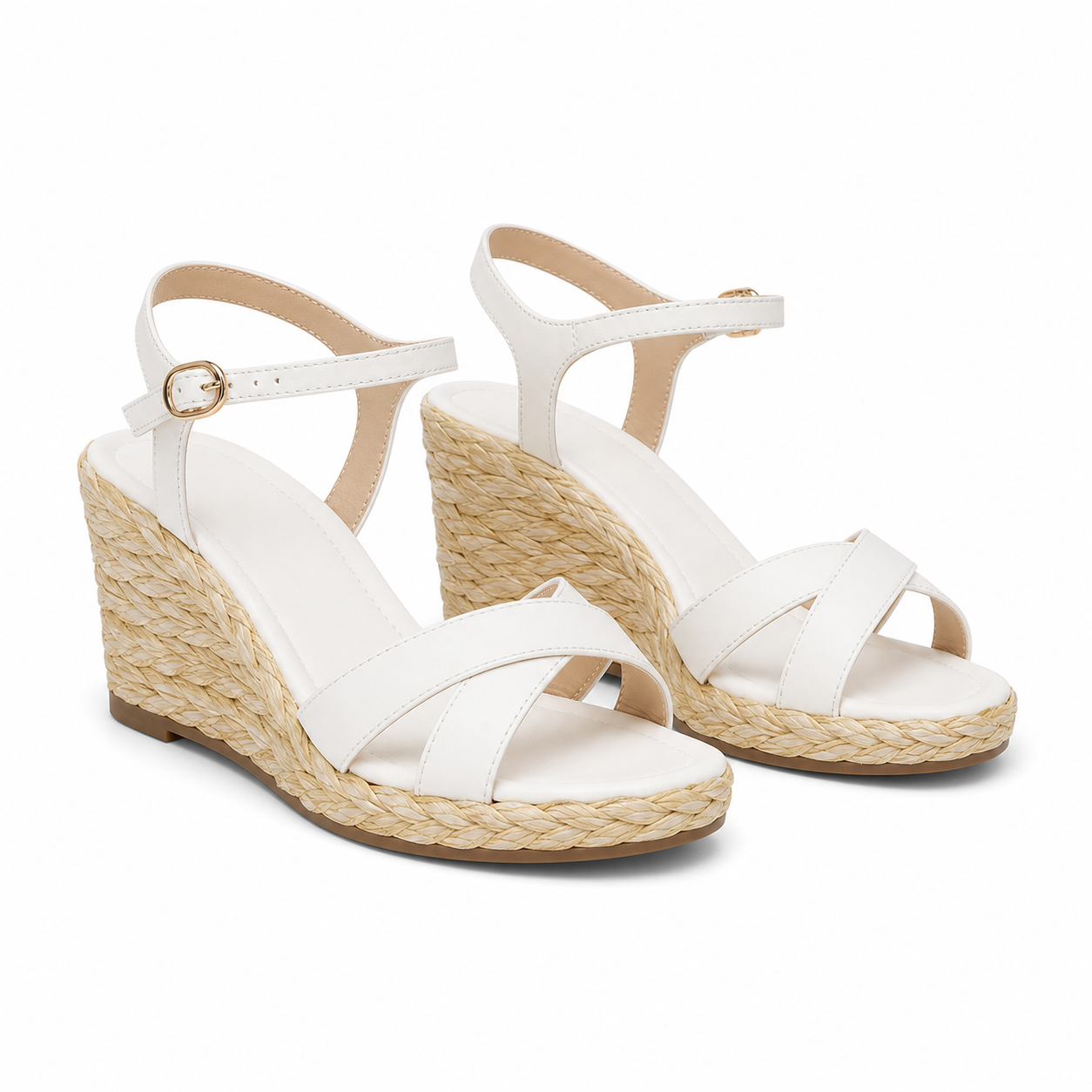 Cream Ivory Eleonora Leather Wedge Sandals