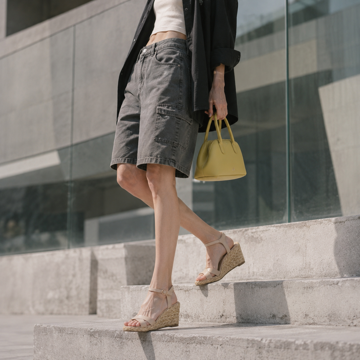 Warm Beige Eleonora Leather Wedge Sandals lifestyle scene