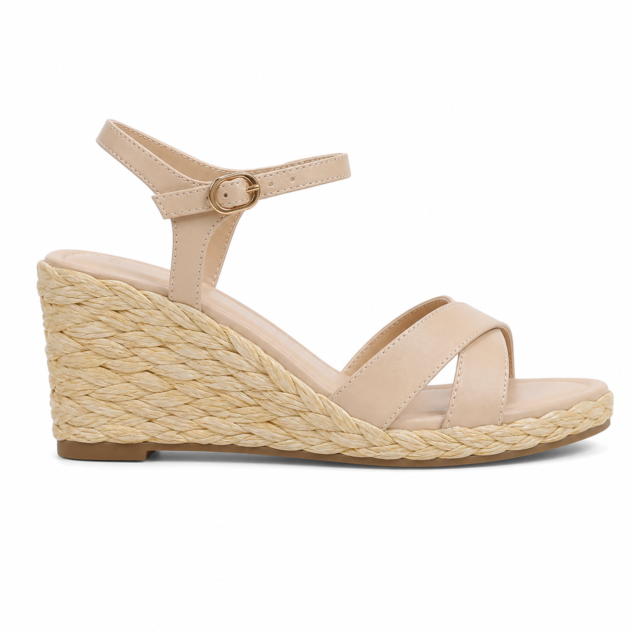 Warm Beige Eleonora Leather Wedge Sandals side view