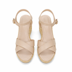 Warm Beige Eleonora Leather Wedge Sandals top view