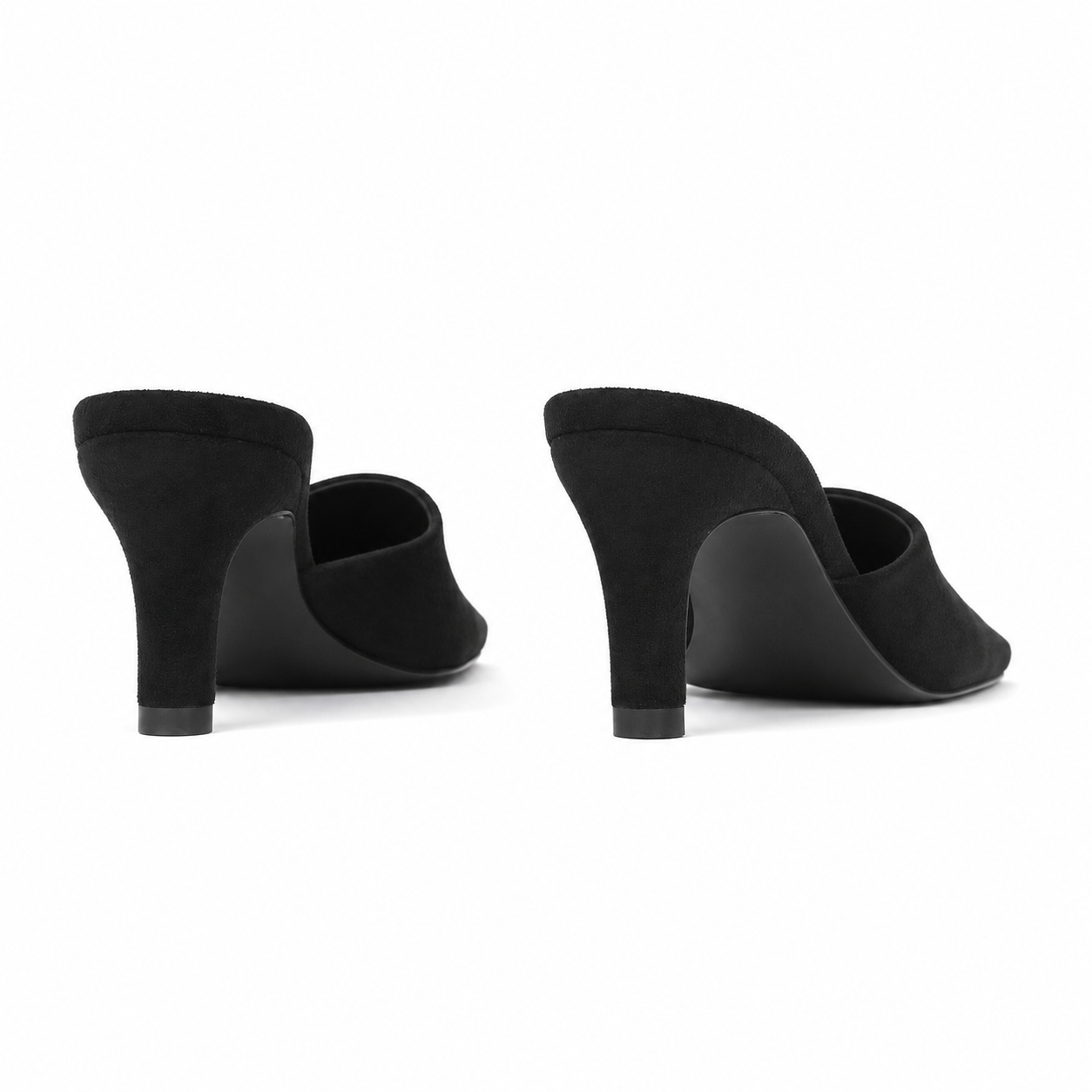 Black Suede Lucilla Suede Thin-Heel Mules heel detail