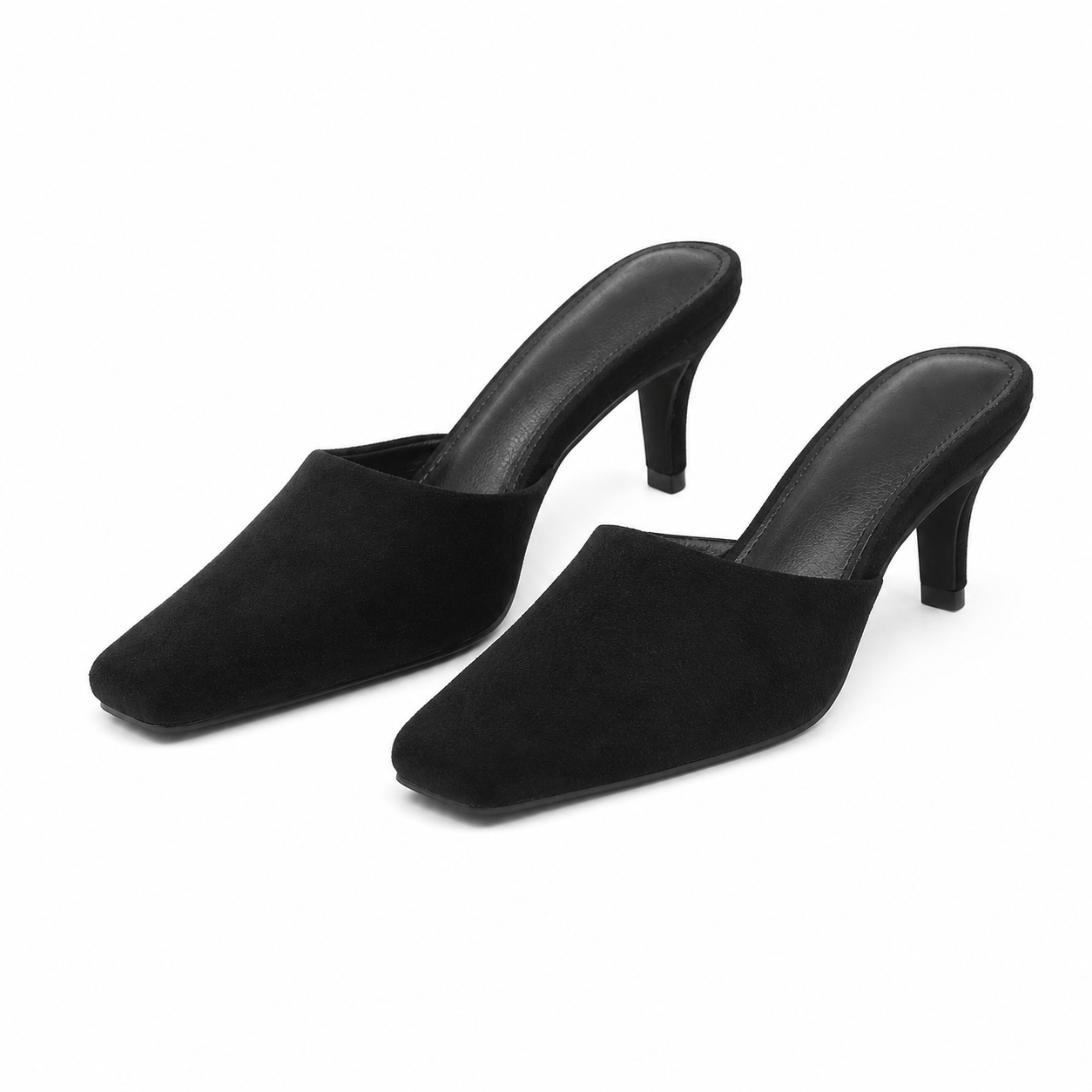 Black Suede Lucilla Suede Thin-Heel Mules