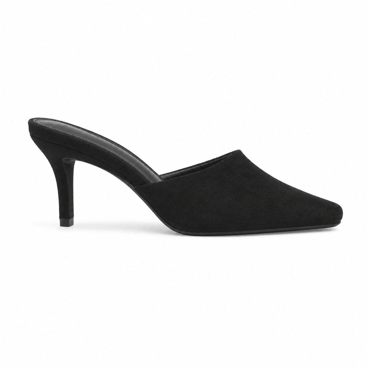 Black Suede Lucilla Suede Thin-Heel Mules side view