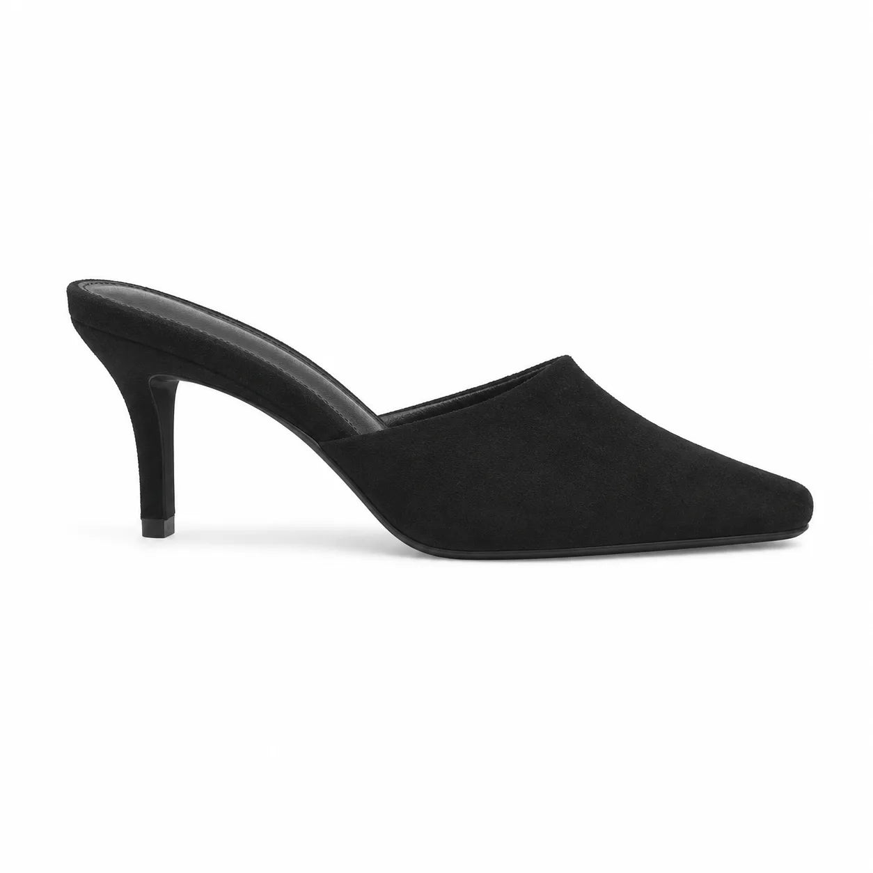 Black Suede Lucilla Suede Thin-Heel Mules side view