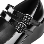 Deep Black Cornelia Leather Flats close-up detail