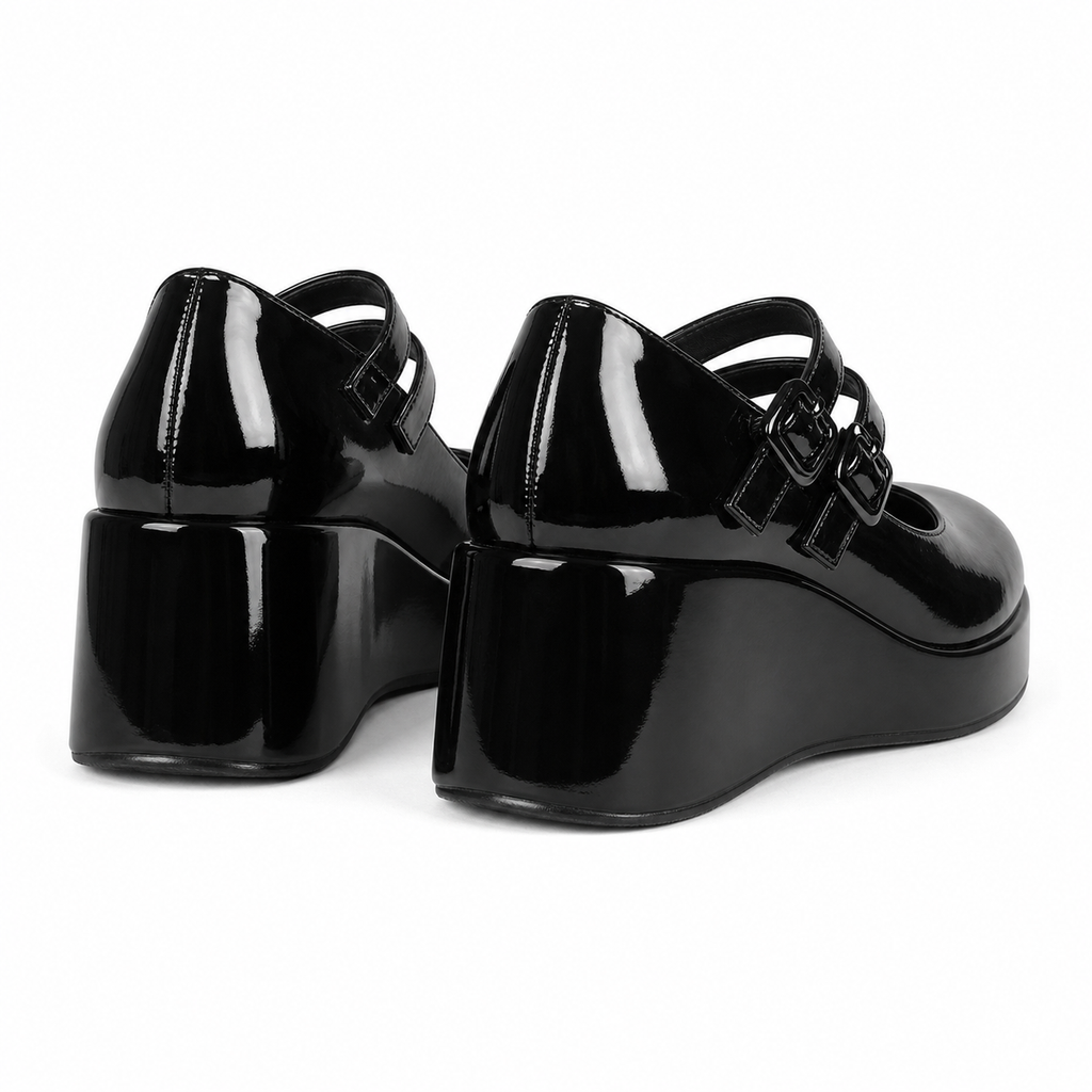 Deep Black Cornelia Leather Flats heel detail