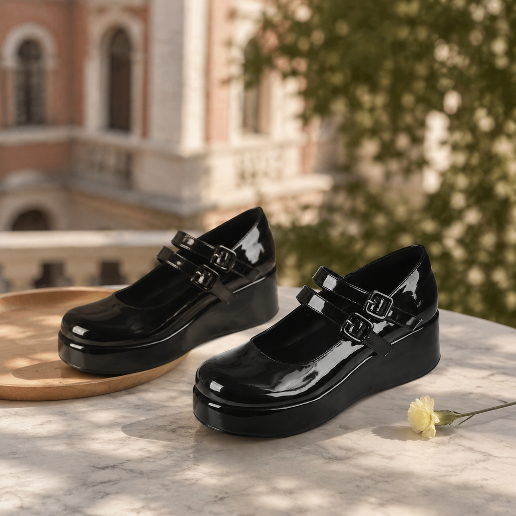 Deep Black Cornelia Leather Flats styled scene