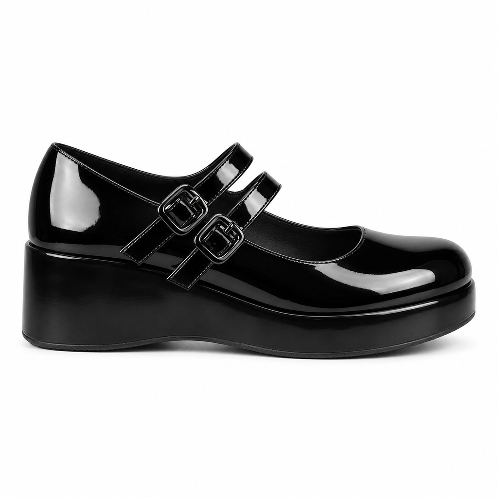 Deep Black Cornelia Leather Flats side view