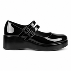 Deep Black Cornelia Leather Flats side view