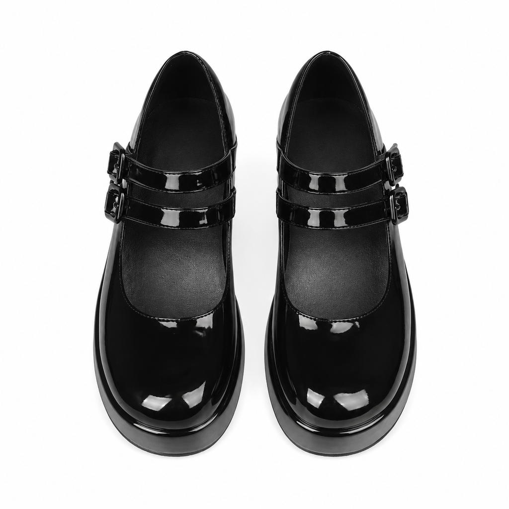 Deep Black Cornelia Leather Flats top view