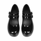Deep Black Cornelia Leather Flats top view