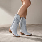 Hazy Sky Castellina Fringe Boots on-foot view