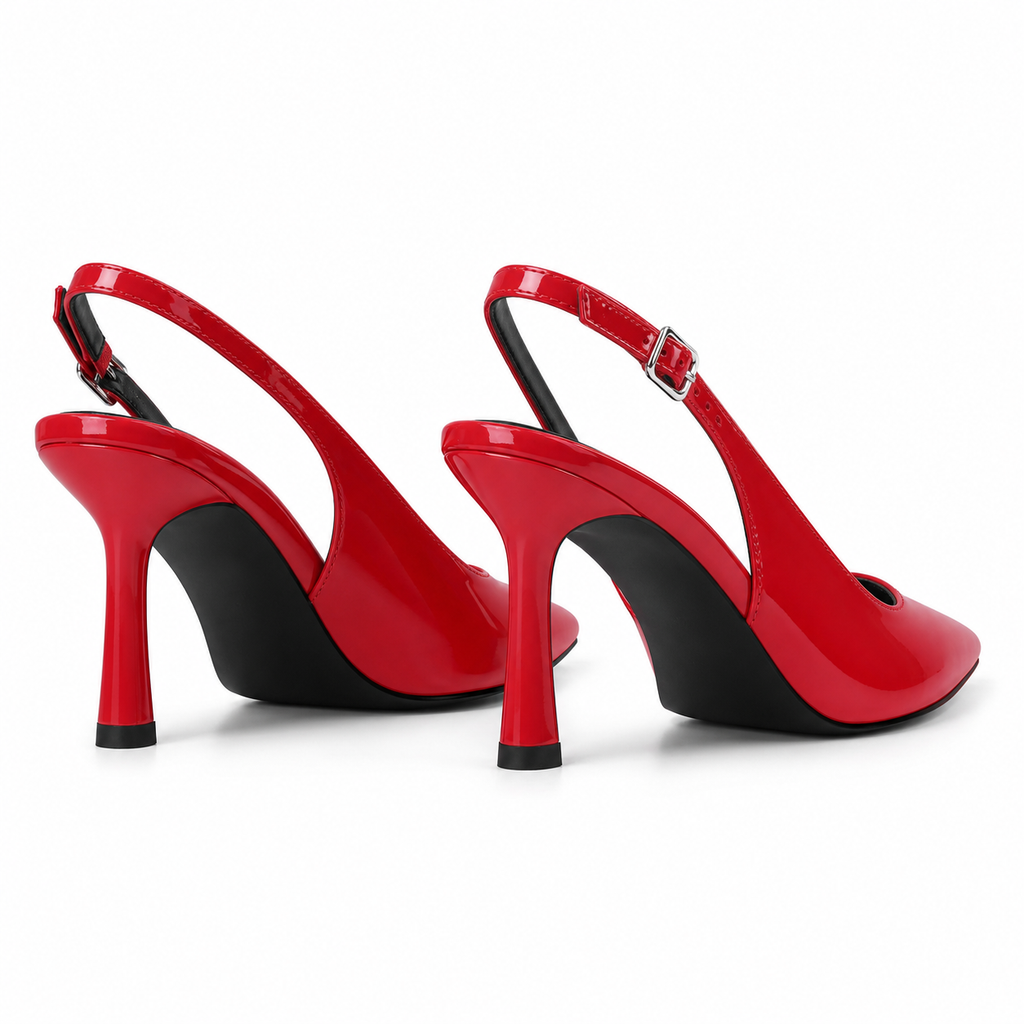 Deep Red Marcia Leather Stiletto Pumps heel detail
