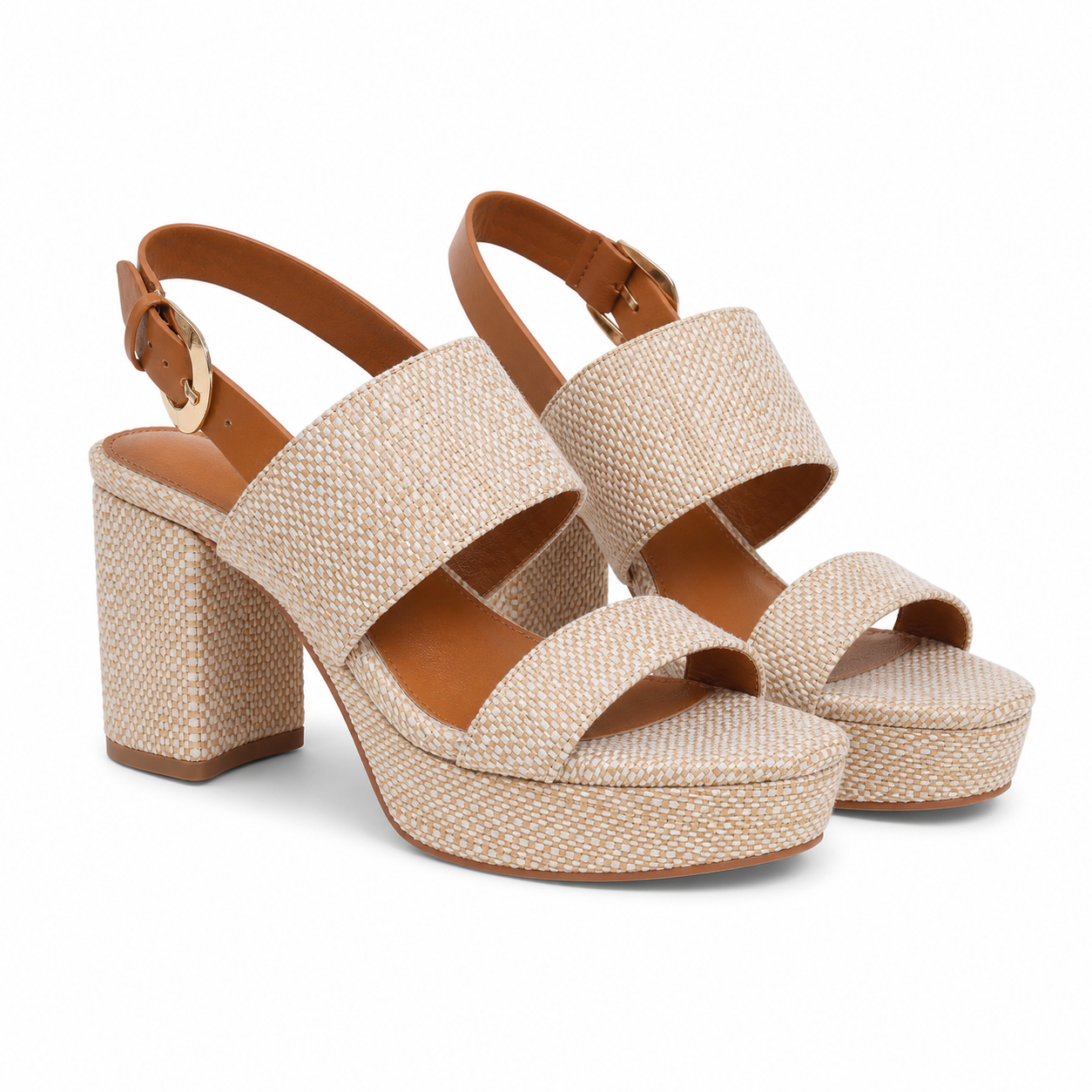 Straw Fabia Leather Wedge Sandals