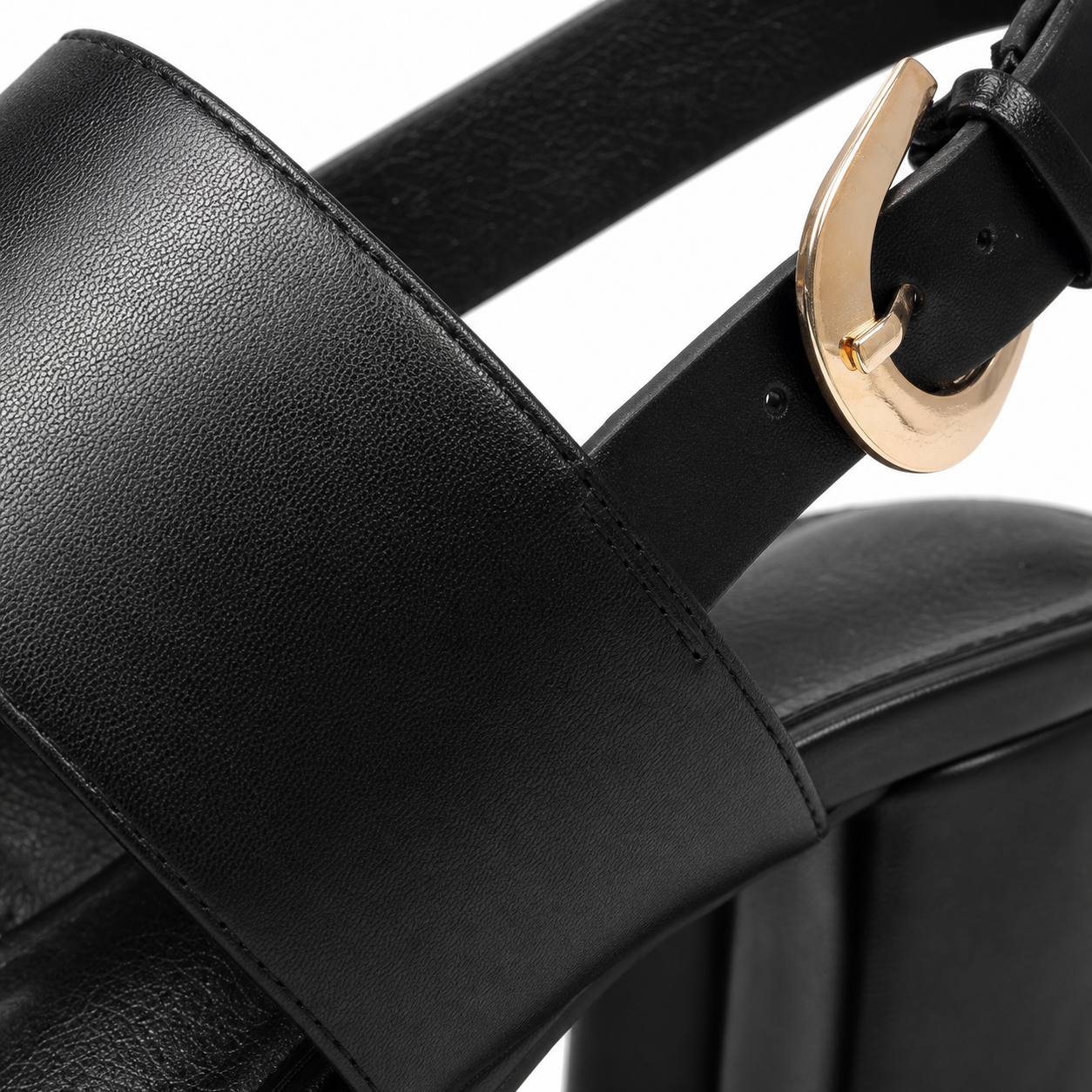 Deep Black Fabia Leather Wedge Sandals close-up detail