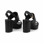 Deep Black Fabia Leather Wedge Sandals heel detail