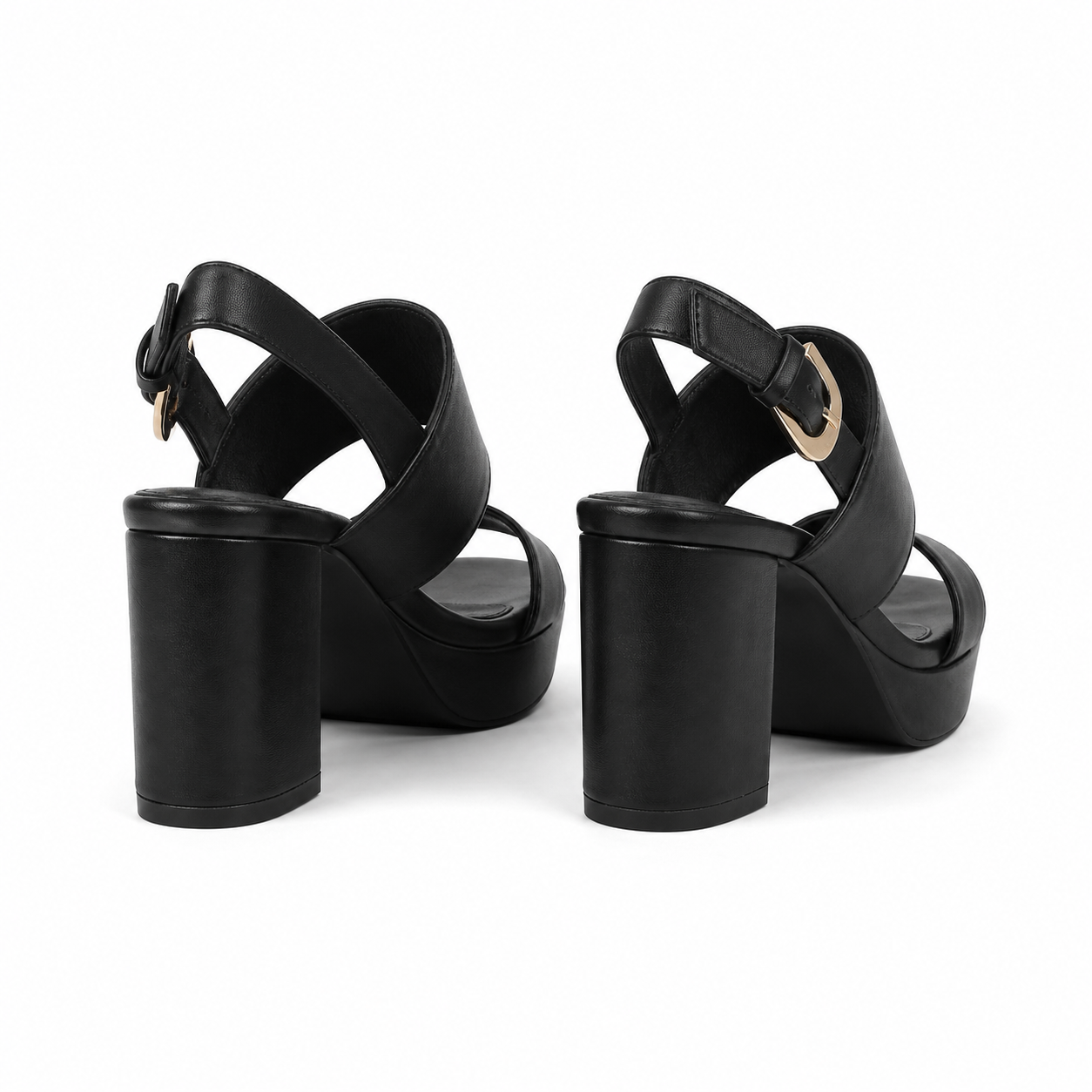 Deep Black Fabia Leather Wedge Sandals heel detail