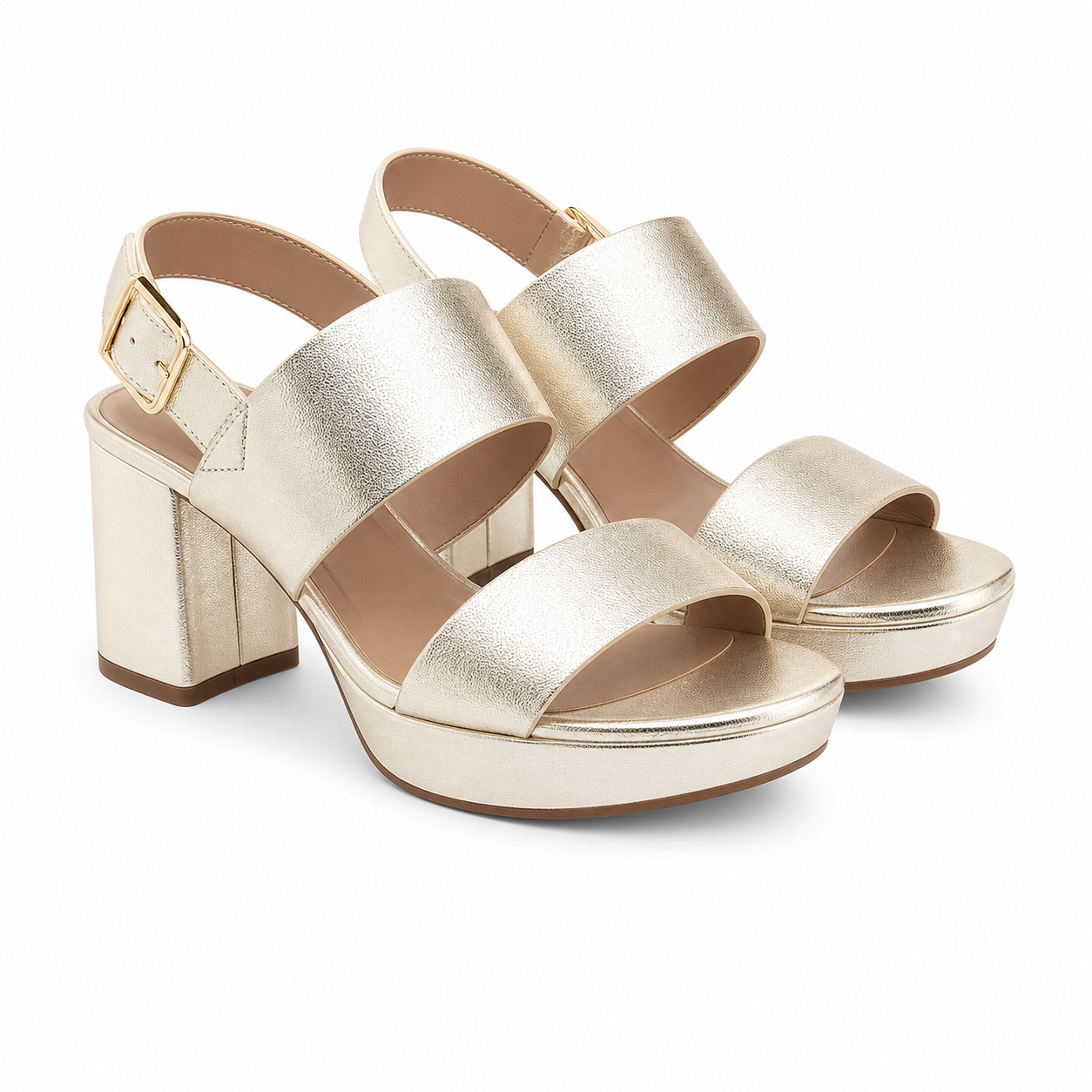 Warm Gold Fabia Leather Wedge Sandals