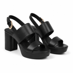 Deep Black Fabia Leather Wedge Sandals