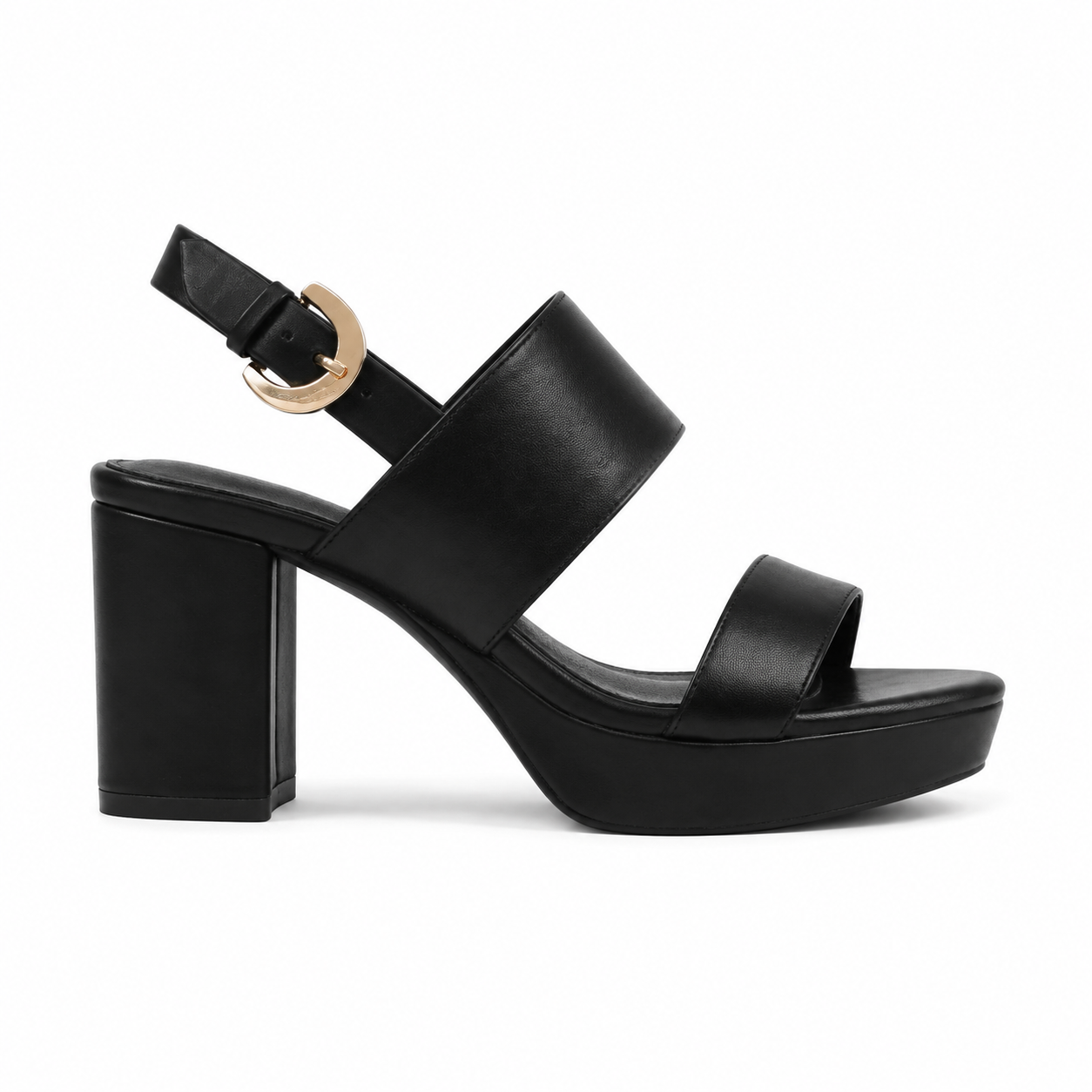 Deep Black Fabia Leather Wedge Sandals side view