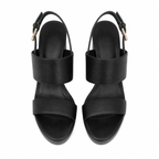 Deep Black Fabia Leather Wedge Sandals top view