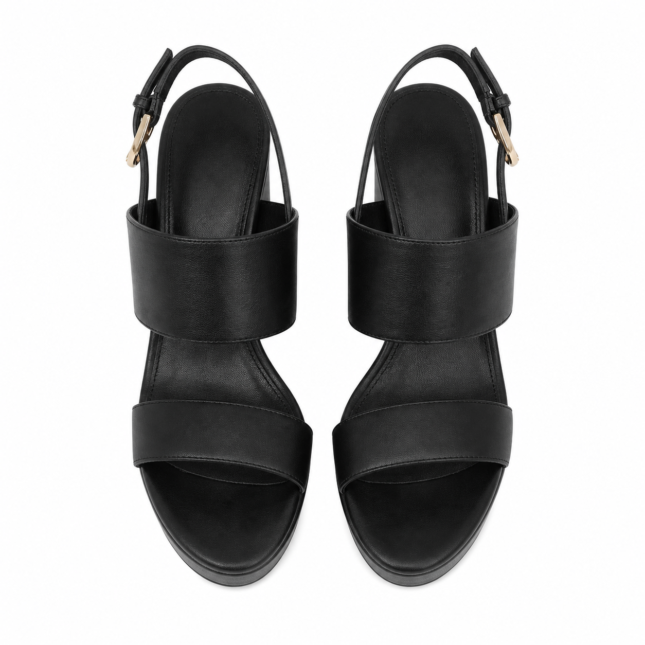 Deep Black Fabia Leather Wedge Sandals top view