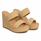 Brown Straw Gaeta Straw Platform-Wedge Sandals