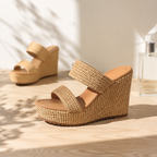 Brown Straw Gaeta Straw Platform-Wedge Sandals styled scene