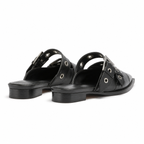 Deep Black Rufina Patent Leather Mules heel detail