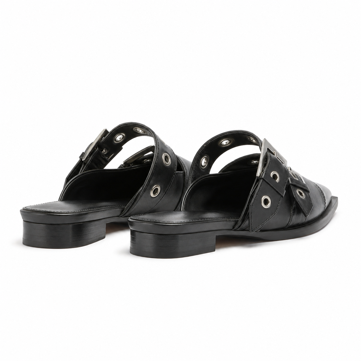 Deep Black Rufina Patent Leather Mules heel detail