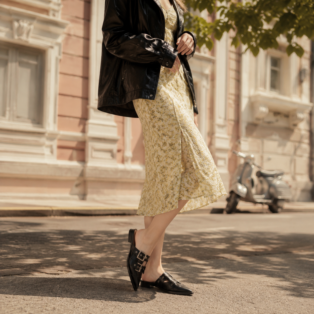 Deep Black Rufina Patent Leather Mules lifestyle scene