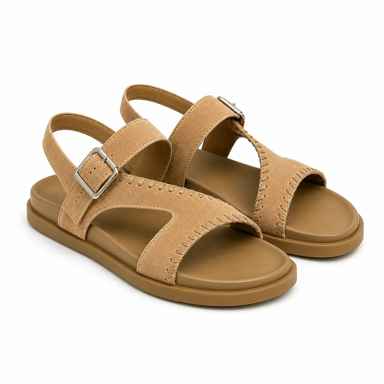 Soft Apricot Rosanna Leather T-Strap Sandals