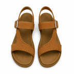 Rich Brown Rosanna Leather T-Strap Sandals top view