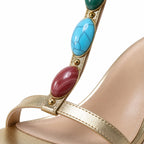 Warm Gold Nadia T-Strap Sandals close-up detail