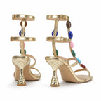 Warm Gold Nadia T-Strap Sandals heel detail