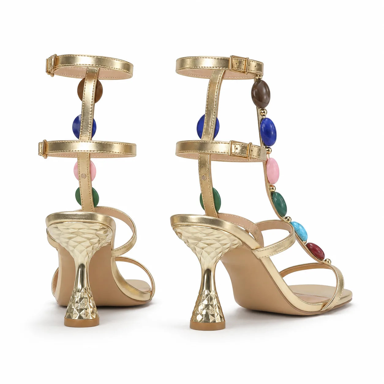Warm Gold Nadia T-Strap Sandals heel detail