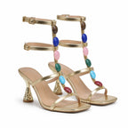 Warm Gold Nadia T-Strap Sandals