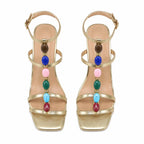 Warm Gold Nadia T-Strap Sandals top view