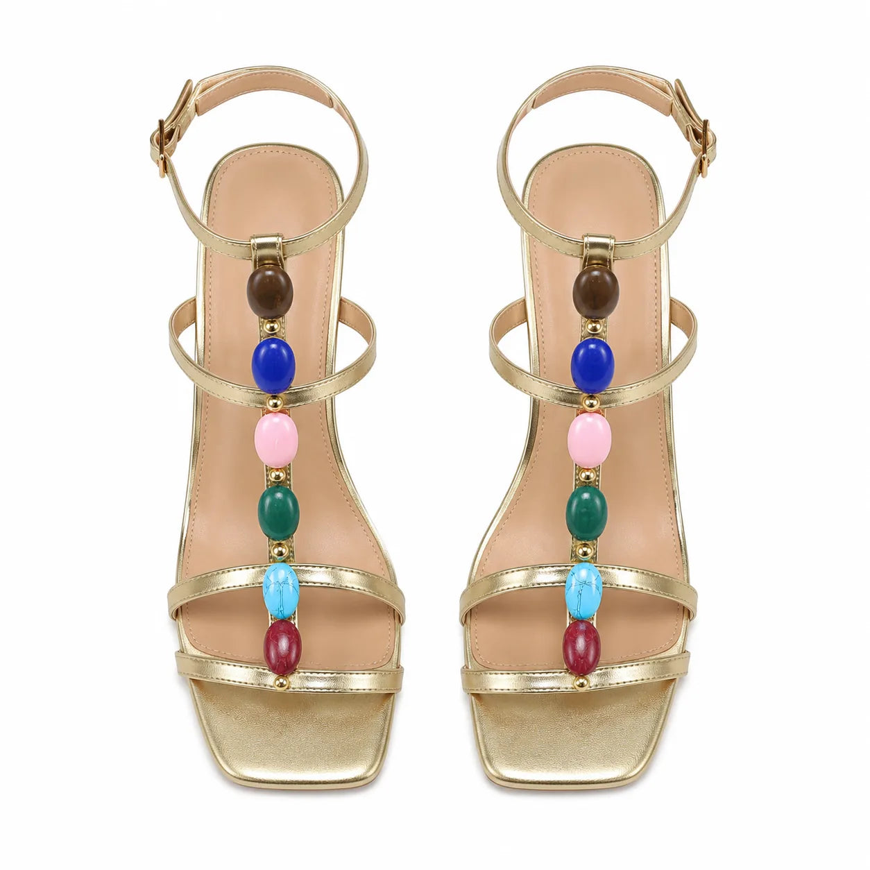 Warm Gold Nadia T-Strap Sandals top view