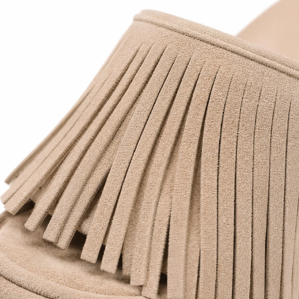 Soft Apricot Palestrina Microfiber Platform Mules close-up detail