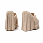 Soft Apricot Palestrina Microfiber Platform Mules heel detail