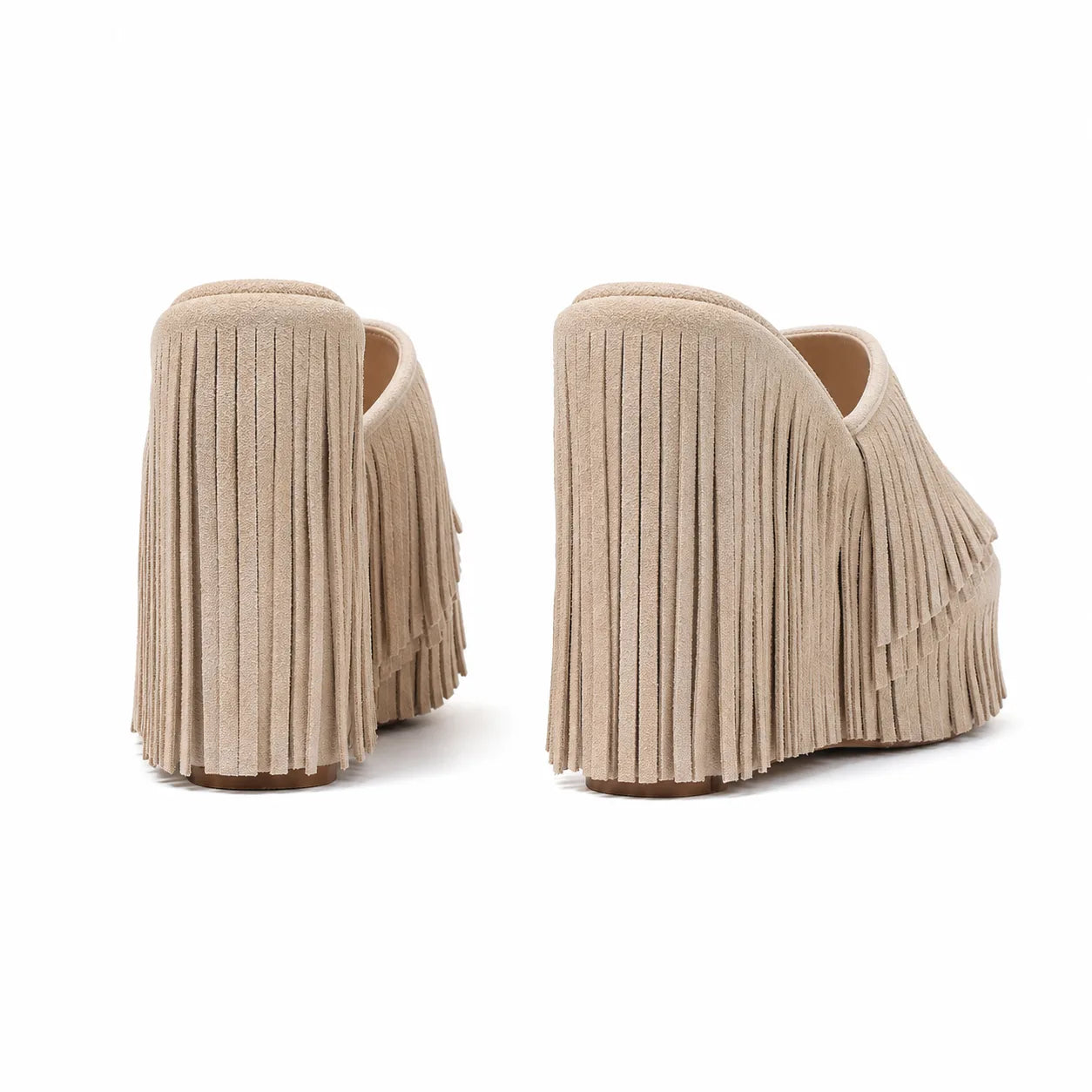 Soft Apricot Palestrina Microfiber Platform Mules heel detail