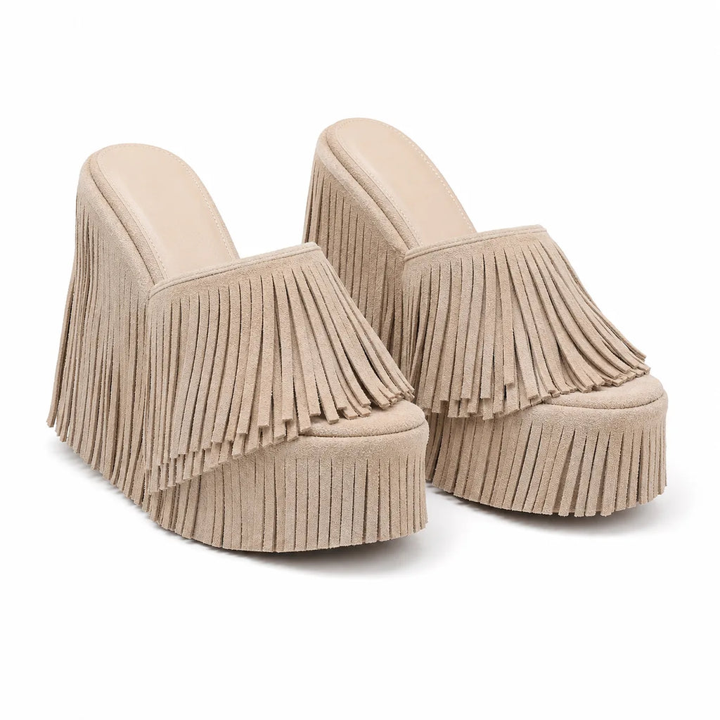 Soft Apricot Palestrina Microfiber Platform Mules