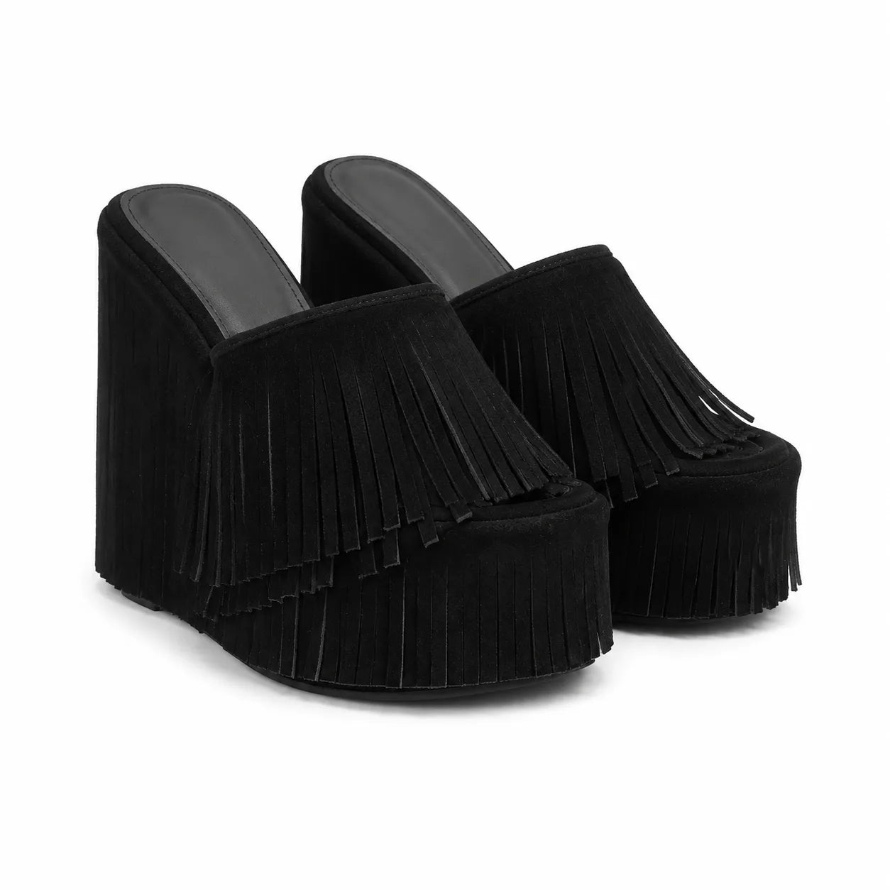 Deep Black Palestrina Microfiber Platform Mules