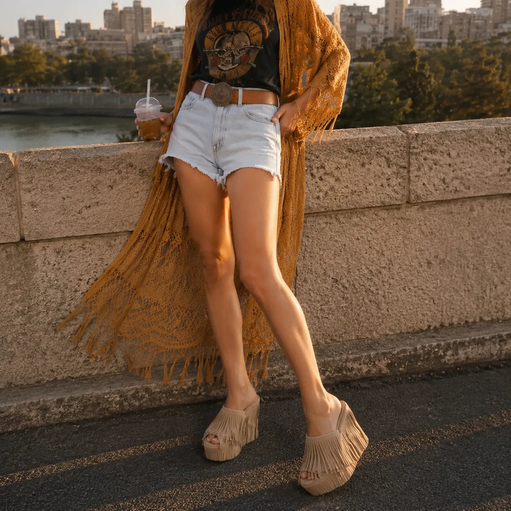 Soft Apricot Palestrina Microfiber Platform Mules lifestyle scene