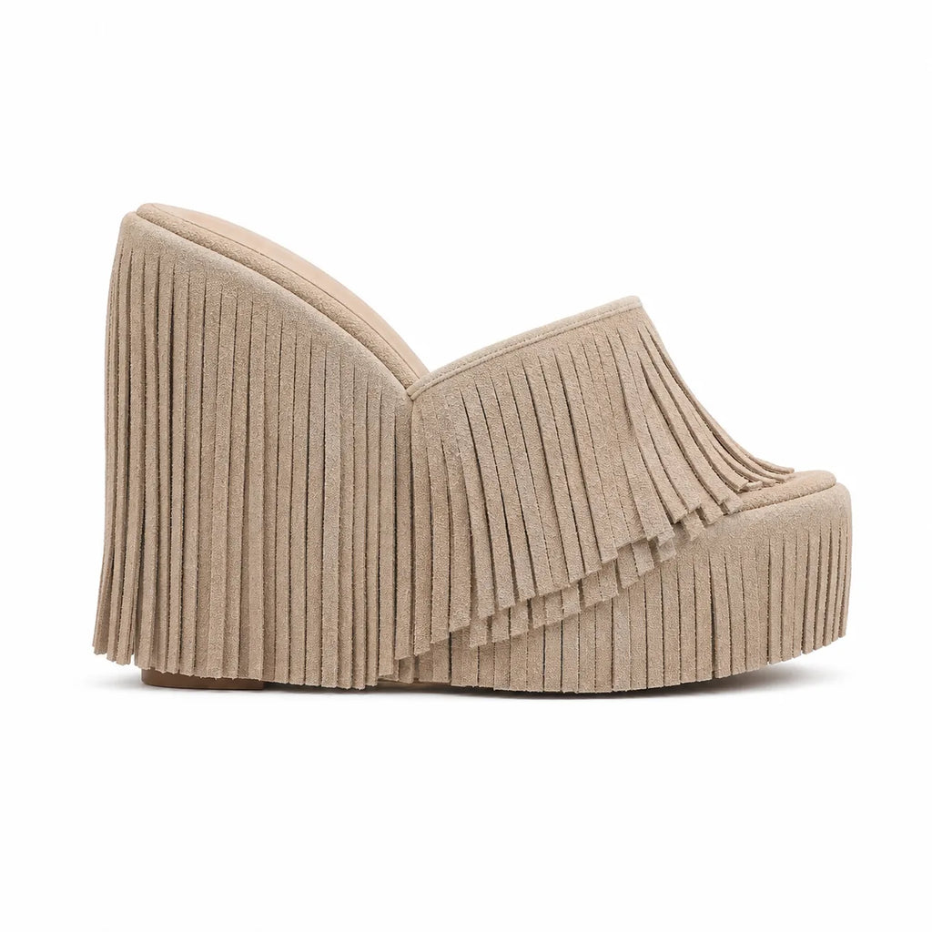 Soft Apricot Palestrina Microfiber Platform Mules side view
