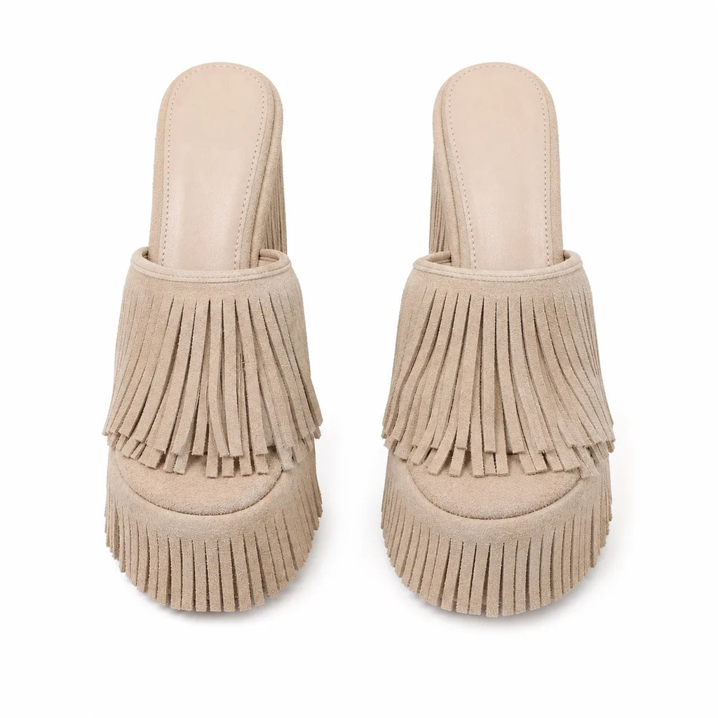 Soft Apricot Palestrina Microfiber Platform Mules top view
