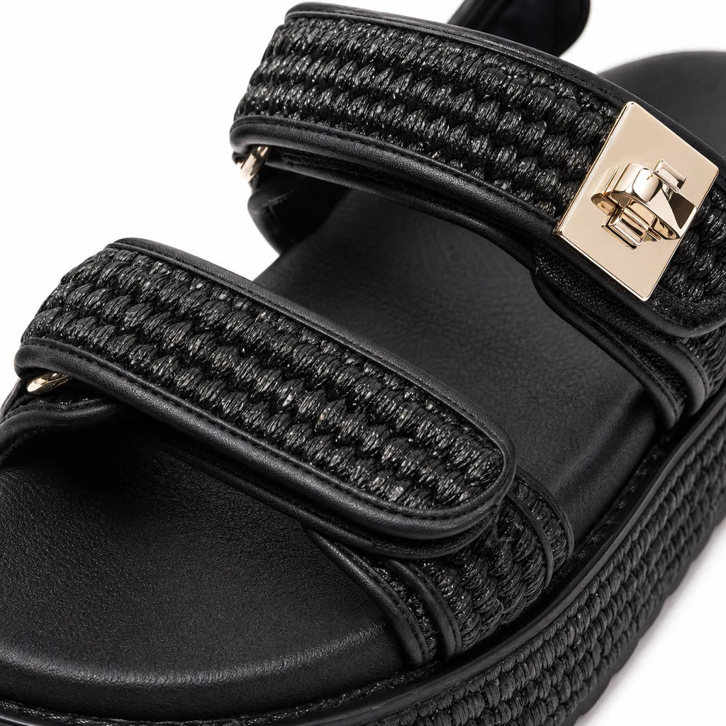 Deep Black Nerina Raffia Gladiator Sandals close-up detail